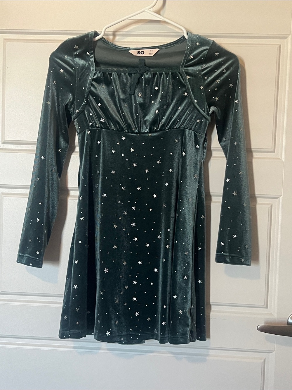 SO Emerald Velvet Star Print Long Sleeve Dress